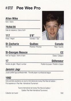 1992 Quebec International Pee-Wee Tournament #0737 Mike Allen Back