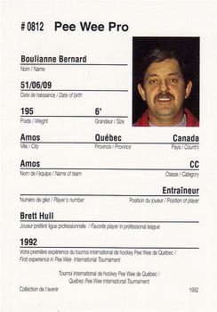 1992 Quebec International Pee-Wee Tournament #0812 Bernard Boulianne Back