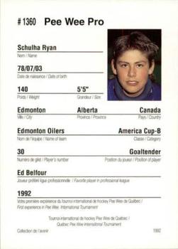 1992 Quebec International Pee-Wee Tournament #1360 Ryan Schulha Back
