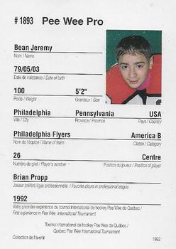 1992 Quebec International Pee-Wee Tournament #1893 Jeremy Bean Back