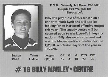 1996-97 Halifax Mooseheads (QMJHL) Series I #NNO Billy Manley Back