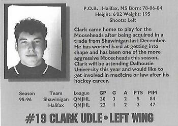 1996-97 Halifax Mooseheads (QMJHL) Series I #NNO Clark Udle Back