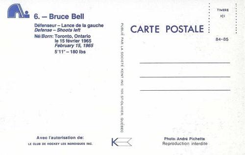 1984-85 Quebec Nordiques Postcards #NNO Bruce Bell Back