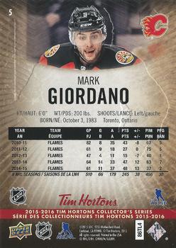 2015-16 Upper Deck Tim Hortons #5 Mark Giordano Back
