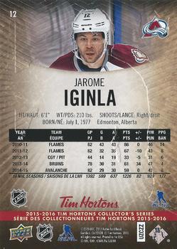 2015-16 Upper Deck Tim Hortons #12 Jarome Iginla Back