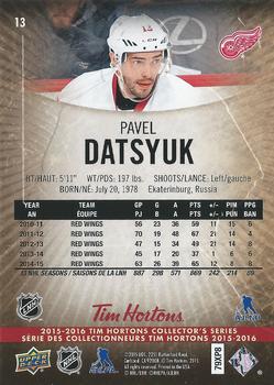 2015-16 Upper Deck Tim Hortons #13 Pavel Datsyuk Back