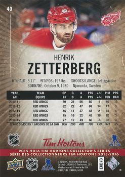 2015-16 Upper Deck Tim Hortons #40 Henrik Zetterberg Back
