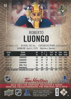 2015-16 Upper Deck Tim Hortons #55 Roberto Luongo Back