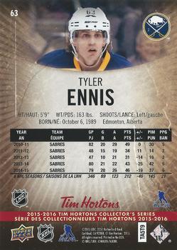 2015-16 Upper Deck Tim Hortons #63 Tyler Ennis Back