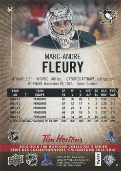 2015-16 Upper Deck Tim Hortons #64 Marc-Andre Fleury Back