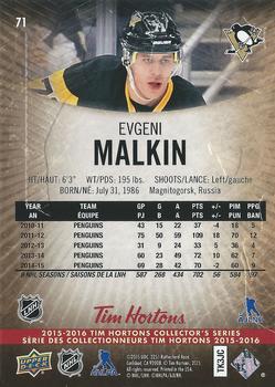 2015-16 Upper Deck Tim Hortons #71 Evgeni Malkin Back