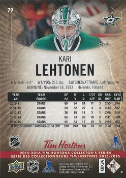 2015-16 Upper Deck Tim Hortons #79 Kari Lehtonen Back