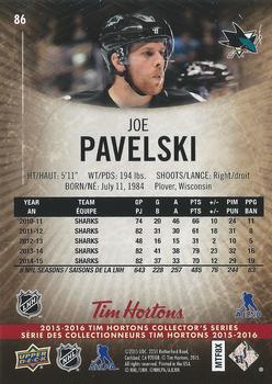 2015-16 Upper Deck Tim Hortons #86 Joe Pavelski Back