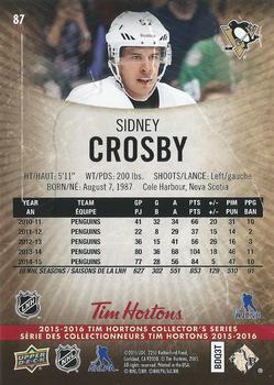 2015-16 Upper Deck Tim Hortons #87 Sidney Crosby Back