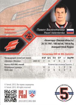2012-13 Sereal KHL Basic Series #AVG-004 Pavel Valentenko Back