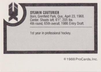 1988-89 ProCards New Haven Nighthawks (AHL) #NNO Sylvain Couturier Back