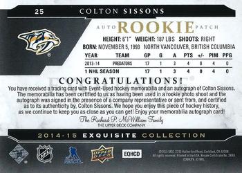 2014-15 Upper Deck The Cup - Exquisite Collection #25 Colton Sissons Back