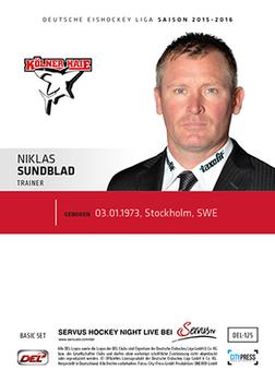 2015-16 Playercards Basic Serie 1 (DEL) #DEL-125 Niklas Sundblad Back