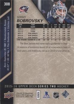 2015-16 Upper Deck - UD High Gloss #308 Sergei Bobrovsky Back