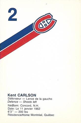 1983-84 Montreal Canadiens #NNO Kent Carlson Back