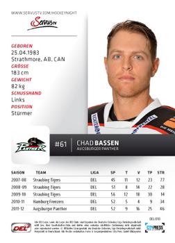 2012-13 Playercards (DEL) #DEL-010 Chad Bassen Back