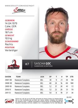 2012-13 Playercards (DEL) #DEL-092 Sascha Goc Back