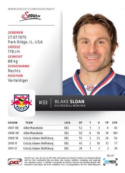 2012-13 Playercards (DEL) #DEL-231 Blake Sloan Back