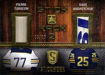 2015 Leaf In The Game Stickwork - Stick Rack 2 Gold #SR2-42 Pierre Turgeon / Dave Andreychuk Front
