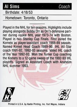 1992-93 Fort Wayne Komets (IHL) #NNO Al Sims Back
