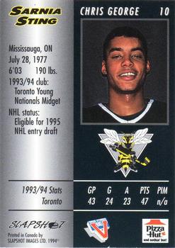 1994-95 Slapshot Sarnia Sting (OHL) #10 Chris George Back