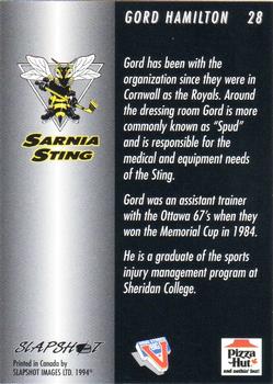 1994-95 Slapshot Sarnia Sting (OHL) #28 Gord Hamilton Back