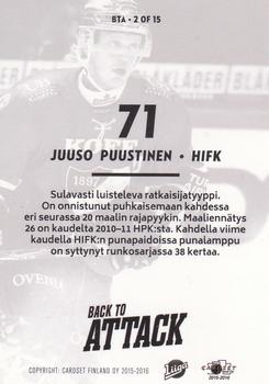 2015-16 Cardset Finland - Back to Attack #BTA2 Juuso Puustinen Back