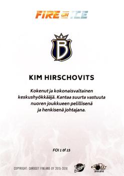 2015-16 Cardset Finland - Fire on Ice #FOI1 Kim Hirschovits Back