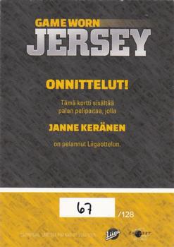 2015-16 Cardset Finland - Game Worn Jersey Series 2 Exchange #NNO Janne Keränen Back