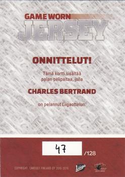 2015-16 Cardset Finland - Game Worn Jersey Series 2 Exchange #NNO Charles Bertrand Back