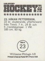 1971-72 Williams Hockey (Swedish) #23 Hakan Pettersson Back