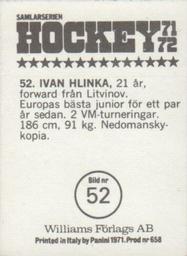 1971-72 Williams Hockey (Swedish) #52 Ivan Hlinka Back