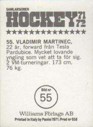 1971-72 Williams Hockey (Swedish) #55 Vladimir Martinec Back
