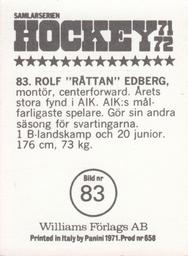 1971-72 Williams Hockey (Swedish) #83 Rolf Edberg Back