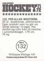 1971-72 Williams Hockey (Swedish) #132 Per-Allan Wickstrom Back