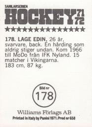 1971-72 Williams Hockey (Swedish) #178 Lage Edin Back