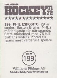 1971-72 Williams Hockey (Swedish) #199 Phil Esposito Back