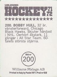 1971-72 Williams Hockey (Swedish) #200 Bobby Hull Back