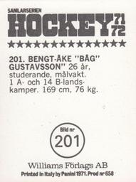 1971-72 Williams Hockey (Swedish) #201 Bengt-Ake Gustavsson Back