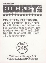 1971-72 Williams Hockey (Swedish) #245 Stefan Pettersson Back