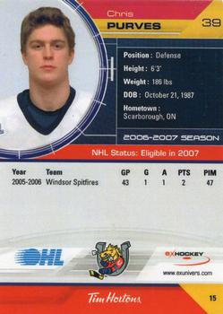 2006-07 Extreme Barrie Colts (OHL) #NNO Chris Purves Back