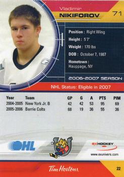 2006-07 Extreme Barrie Colts (OHL) #NNO Vladimir Nikiforov Back