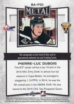2015-16 Leaf Metal #BA-PD1 Pierre-Luc Dubois Back