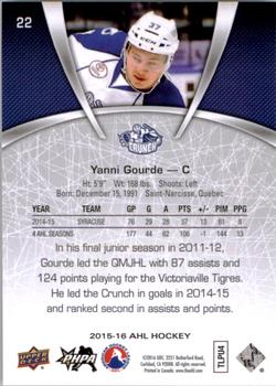 2015-16 Upper Deck AHL #22 Yanni Gourde Back