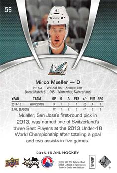 2015-16 Upper Deck AHL #56 Mirco Mueller Back